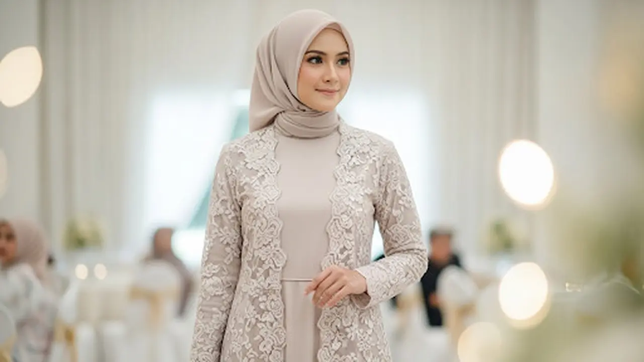 Brokat Floral Dress dengan Outer Transparan