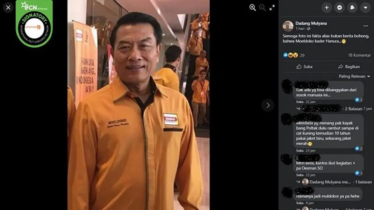 Gambar Tangkapan Layar Foto Moeldoko Mengenakan Seragam Partai Hanura (sumber: Facebook)