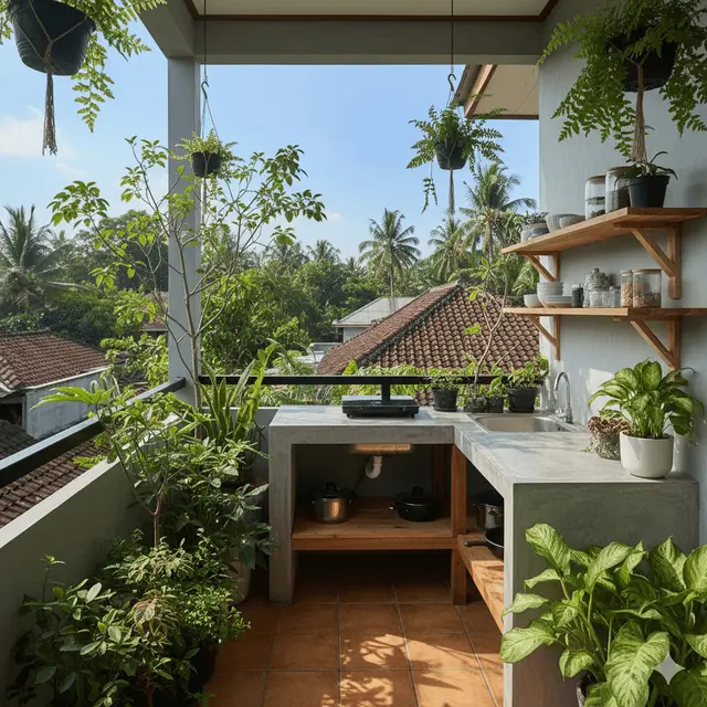 Inspirasi Dapur Kecil di Balkon Rumah Kos Sederhana. Gemini