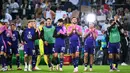 Para pemain Jerman merayakan kemenangan usai pertandingan persahabatan internasional melawan Yunani di Moenchengladbach, Jerman, pada 7 Juni 2024. (Uwe KRAFT/AFP)