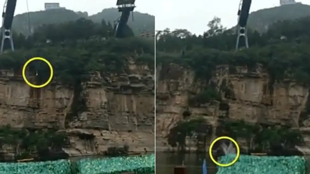 Remaja selamat setelah jatuh saat bungee jumping dari ketinggian 50 meter. (Screen Grab Video)