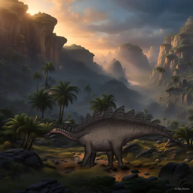 Ilustrasi stegosaurus di zaman kapur
