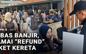 Imbas pembatalan perjalanan kereta gara-gara banjir di pantura, calon penumpang di sejumlah stasiun mengembalikan tiket perjalanannya. Antrean panjang pengembalian tiket tidak terhindarkan.
