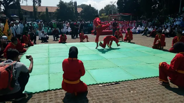 Pertunjukan atraksi seni pencak silat meriahkan hari santri nasional di Garut