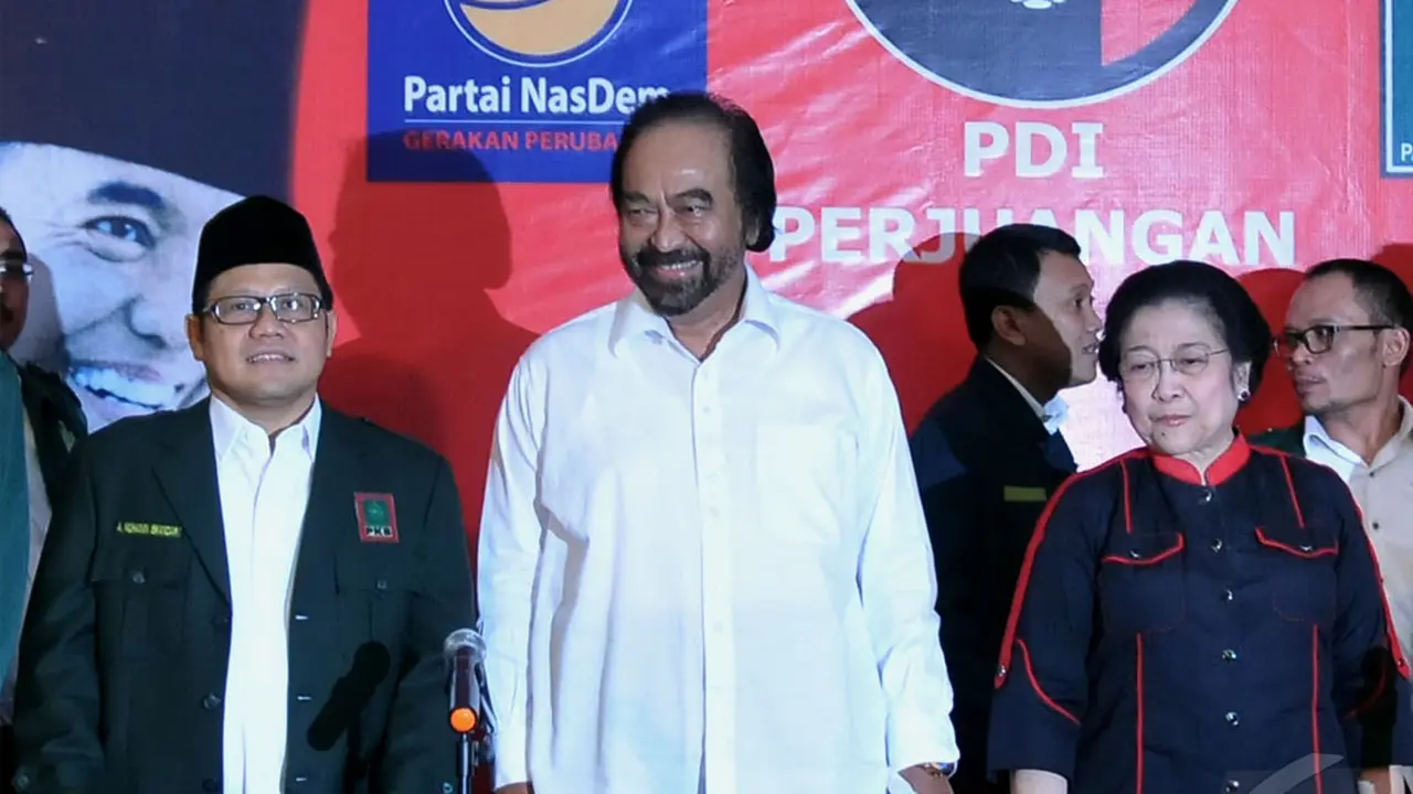 'Senyuman' Cak Imin dan Surya Paloh di Markas PDIP