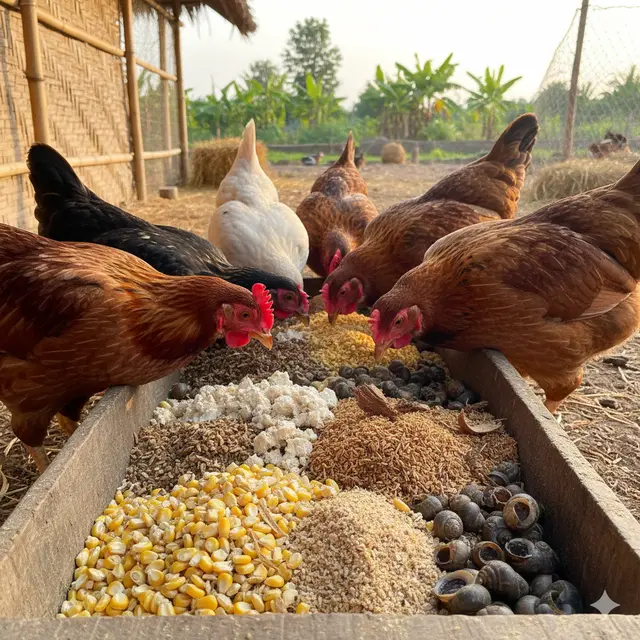 Pola Pakan Ayam Kampung (Foto: Gemini AI)