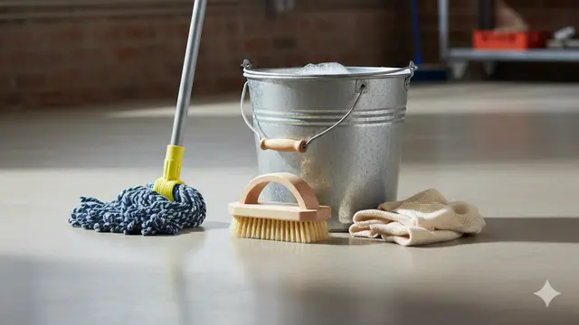 Cara Membersihkan Lantai Dapur Berminyak dan Menghitam (Foto: Gemini AI)