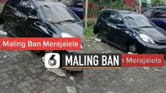 Nasib apes dialami oleh pemilik mobil ini karena ban nya hilang semua dicuri maling saat diparkir di sebuah tempat.