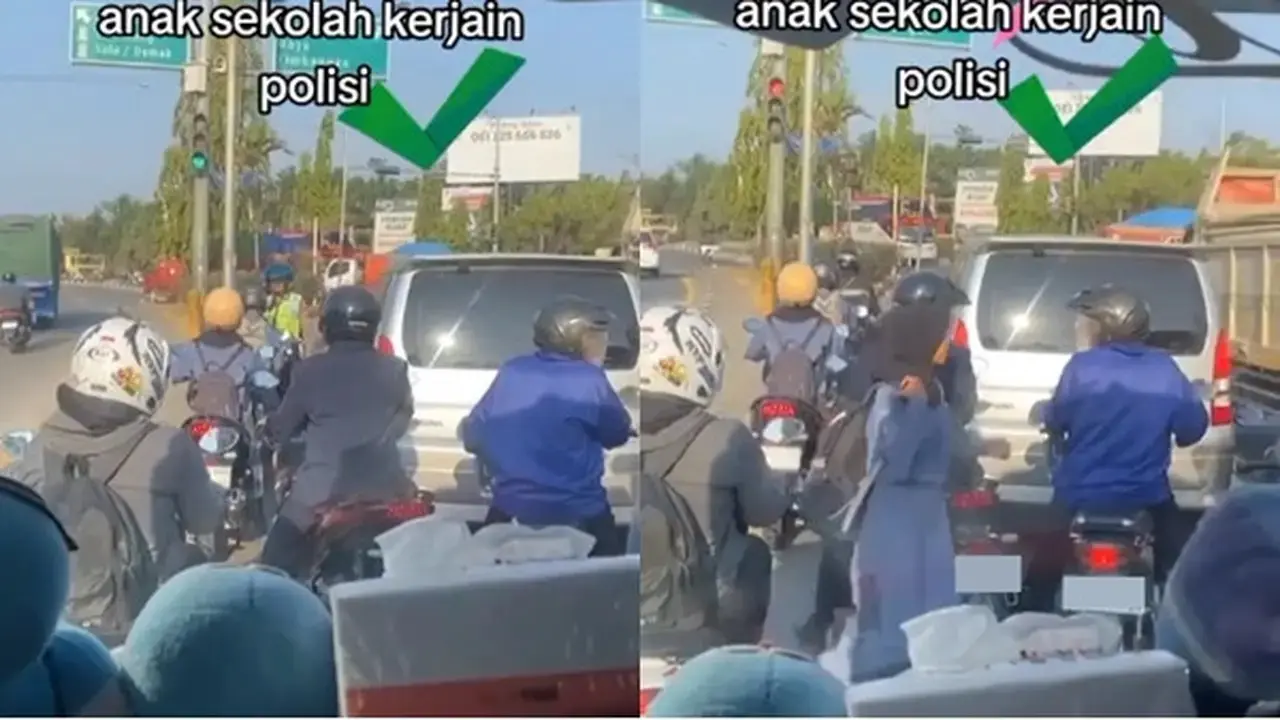 Anak Sekolah Tanpa Helm Kucing-kucingan dengan Polisi