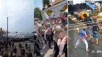 Tangkapan layar rekaman video memperlihatkan massa aksi petani singkong bentrok dengan polisi di Gerbang Pemprov Lampung. Foto : (Istimewa).