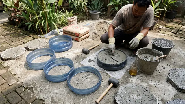 Cara Membuat Cetakan Batu Pijakan Taman dari Galon Bekas