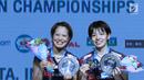 Ganda putri Jepang, Yuki Fukushima/Sayaka Hirota usai mengalahkan Mayu Matsumoto/Wakana Nagahara di Final Indonesia Open 2018 di Istora GBK, Jakarta, Minggu (8/7). Yuki/Sayaka menang 21-14, 16-21, 21-14. (Liputan6.com/Helmi Fithriansyah)
