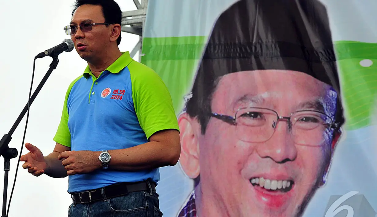 Gubernur DKI Jakarta Basuki T Purnama (Ahok) saat membuka acara peringatan Hari Kesetiakawanan Sosial Nasional (HKSN) di Silang Monas, Sabtu (13/12/2014). (Liputan6.com/Johan Tallo)