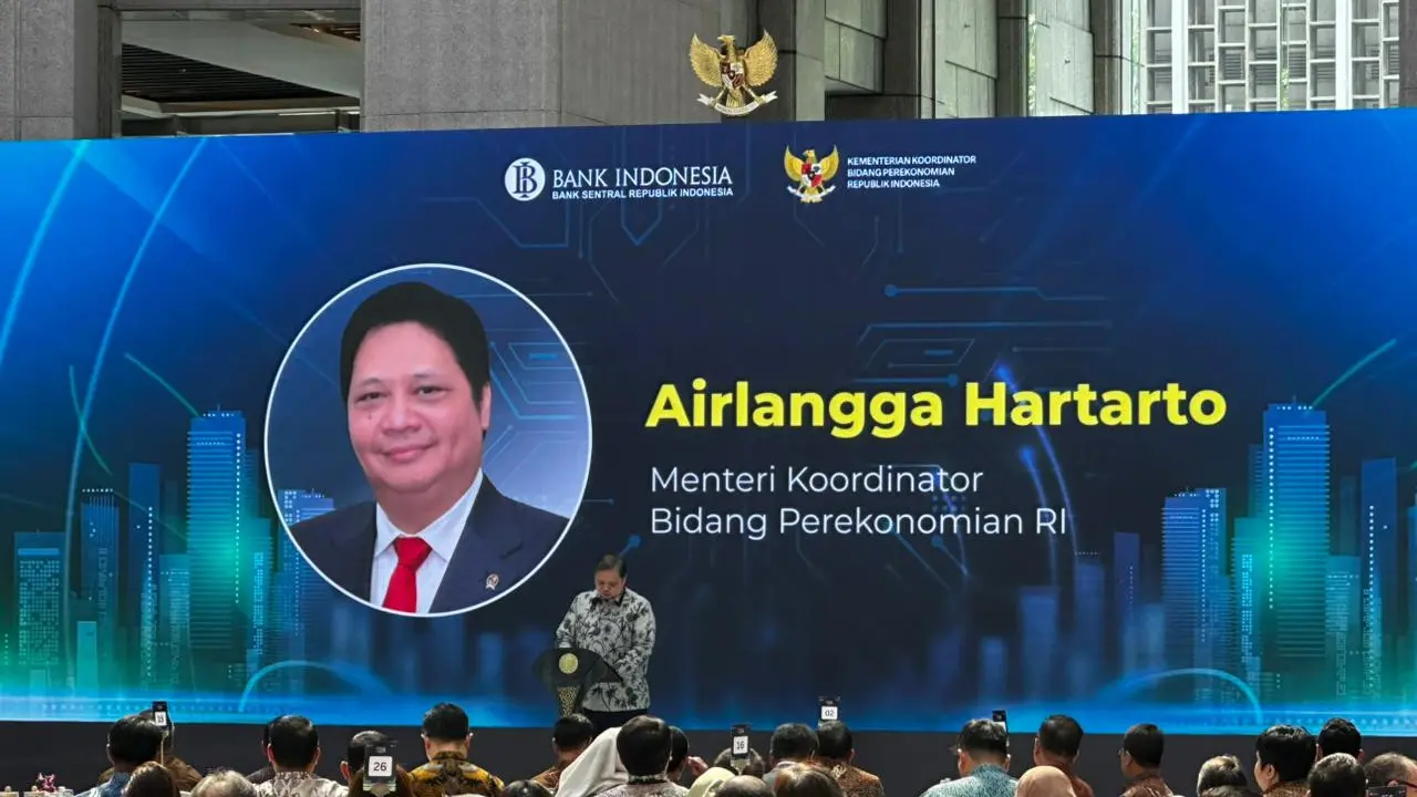 Menteri Koordinator Bidang Perekonomian Airlangga Hartarto dalam acara National Policy Dialogue dan Kick Off Percepatan Intermediasi Nasional (PINISI). (Liputan6.com/Gagas)
