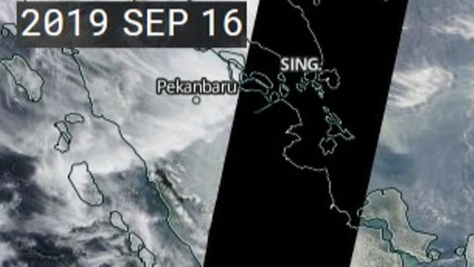 Pantauan satelit BMKG yang terlihat ada garis hitam atau blank area di Provinsi Riau. (Liputan6.com/Dok BMKG/M Syukur)