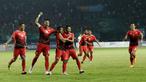 Pemain Indonesia merayakan gol yang dicetak oleh Irfan Jaya, ke gawang Hong Kong pada laga Asian Games di Stadion Patriot, Jawa Barat, Senin, (20/8/2018). Indonesia menang 3 - 1 atas Hongkong. (Kapanlagi.com/Agus Apriyanto)