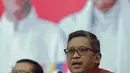 Sekjen PDI Perjuangan Hasto Kristiyanto memberi keterangan pers terkait Pemilu 2019 di Jakarta, Rabu (8/5/2019). Hasto menyebutkan bahwa PDI Perjuangan berduka cita atas petugas KPPS yang meninggal dunia selama gelaran Pemilu 2019. (Liputan6.com/Faizal Fanani)