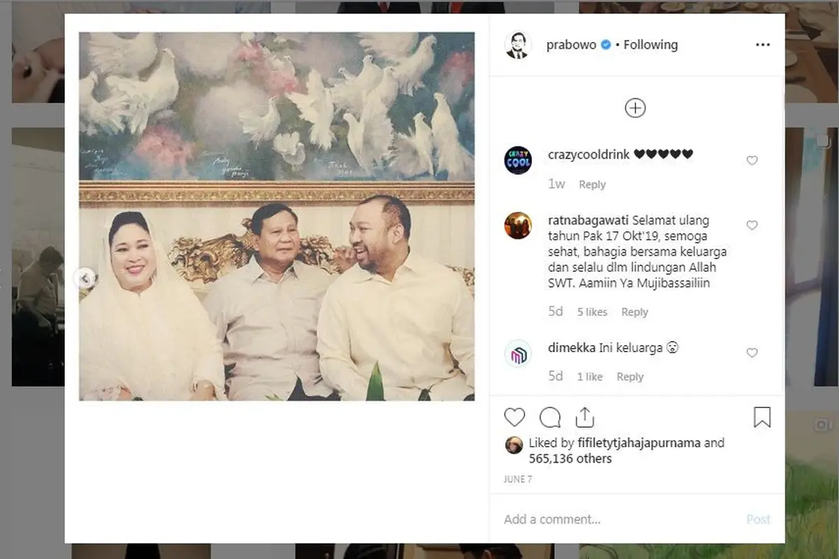Prabowo Subianto bersama mantan istrinya Titiek Soeharto dan anak tunggalnya Didit Hedi Prasetyo