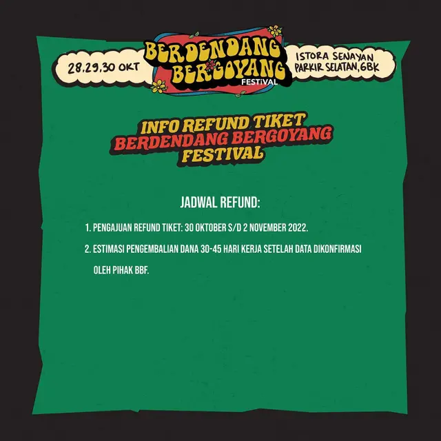 Berdendang Bergoyang Festival 2022 Janjikan pengembalian Uang Tiket 100 Persen, Simak Panduannya. (instagram.com/berdendangbergoyang)