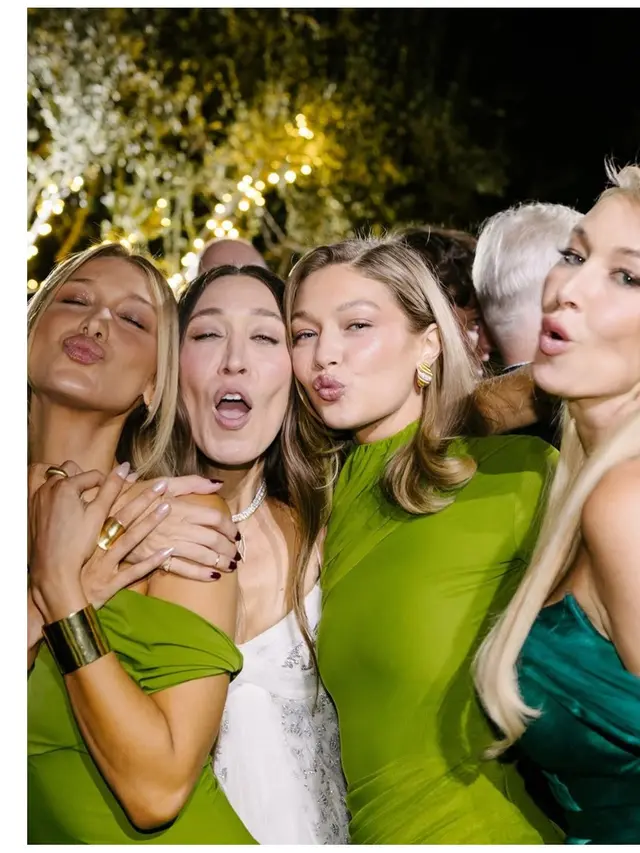 6 Gaya Bella dan Gigi Hadid di Pernikahan Sang Kakak, Kompak Bergaun Hijau Sage