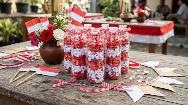 Hiasan Botol Berisi Konfeti Merah Putih