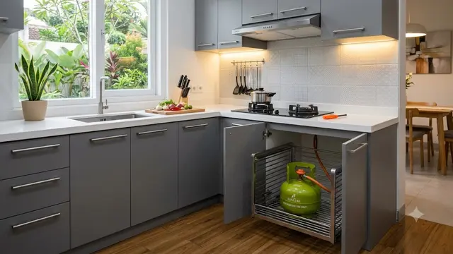 Model Dapur dengan Rak Gas Tarik Minimalis