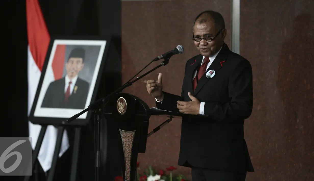 Ketua Komisi Pemberantasan Korupsi (KPK) Agus Rahardjo memberikan kata sambutan dalam peresmian gedung baru KPK di Jakarta, Selasa (29/12). Penggunaan gedung ini baru bisa digunakan pada Maret mendatang. (Liputan6.com/Faizal Fanani)