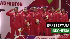 Beregu Putera bulutangkis Indonesia berhasil meraih medali emas pertama  setelah mengalahkan Malaysia di babak final, Minggu (7/10/18) di Istora Senayan. Indonesia berhasil meraih kemenangan 2-1 atas Malaysia.