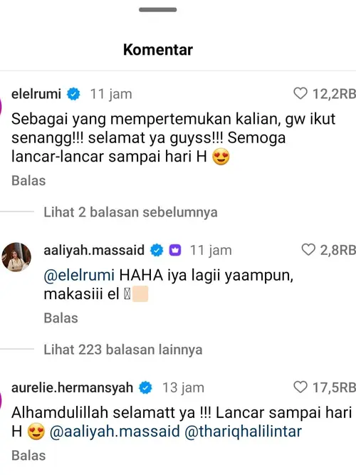 Ternyata El Rumi Mak Comblang Aaliyah Massaid, Ikut Senang Akhirnya Thariq  Halilintar Berani Melamar - ShowBiz Liputan6.com