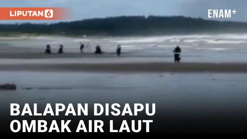 VIDEO: Viral! Balap Motor di Pantai Disapu Ombak Air Laut