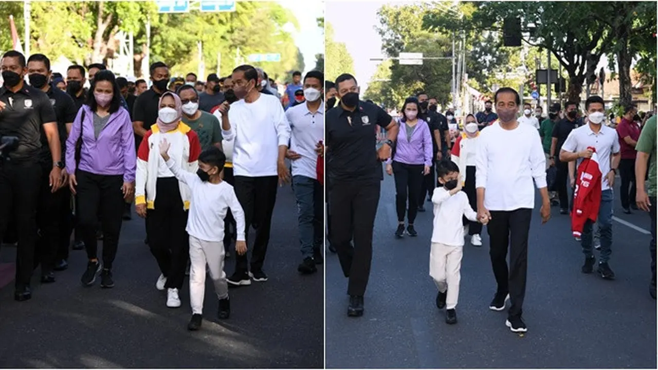 6 Momen Presiden Jokowi dan Jan Ethes Jalan Santai di CFD Solo, Sapa Masyarakat