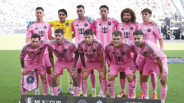 Starting XI Inter Miami menghadapi Vancouver Whitecaps di final MLS di Chase Stadium, Fort Lauderdale, Miami, Minggu (07/12/2025) dini hari WIB. (AP Photo/Rebecca Blackwell).