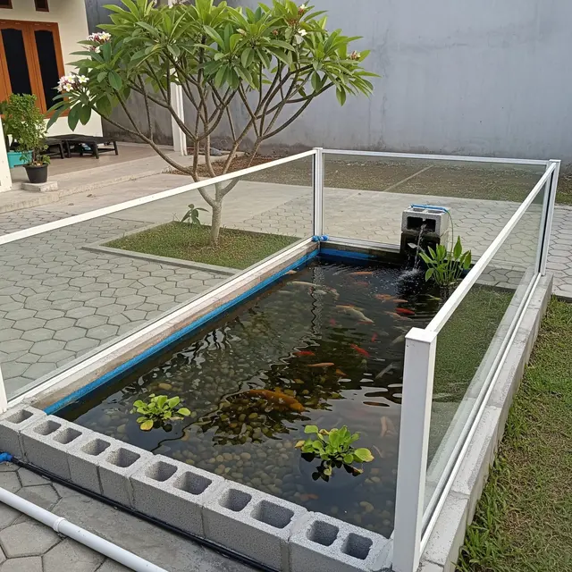 9 Desain Kolam Ikan dengan Pagar Kaca agar Anak Tidak Mudah Mendekat