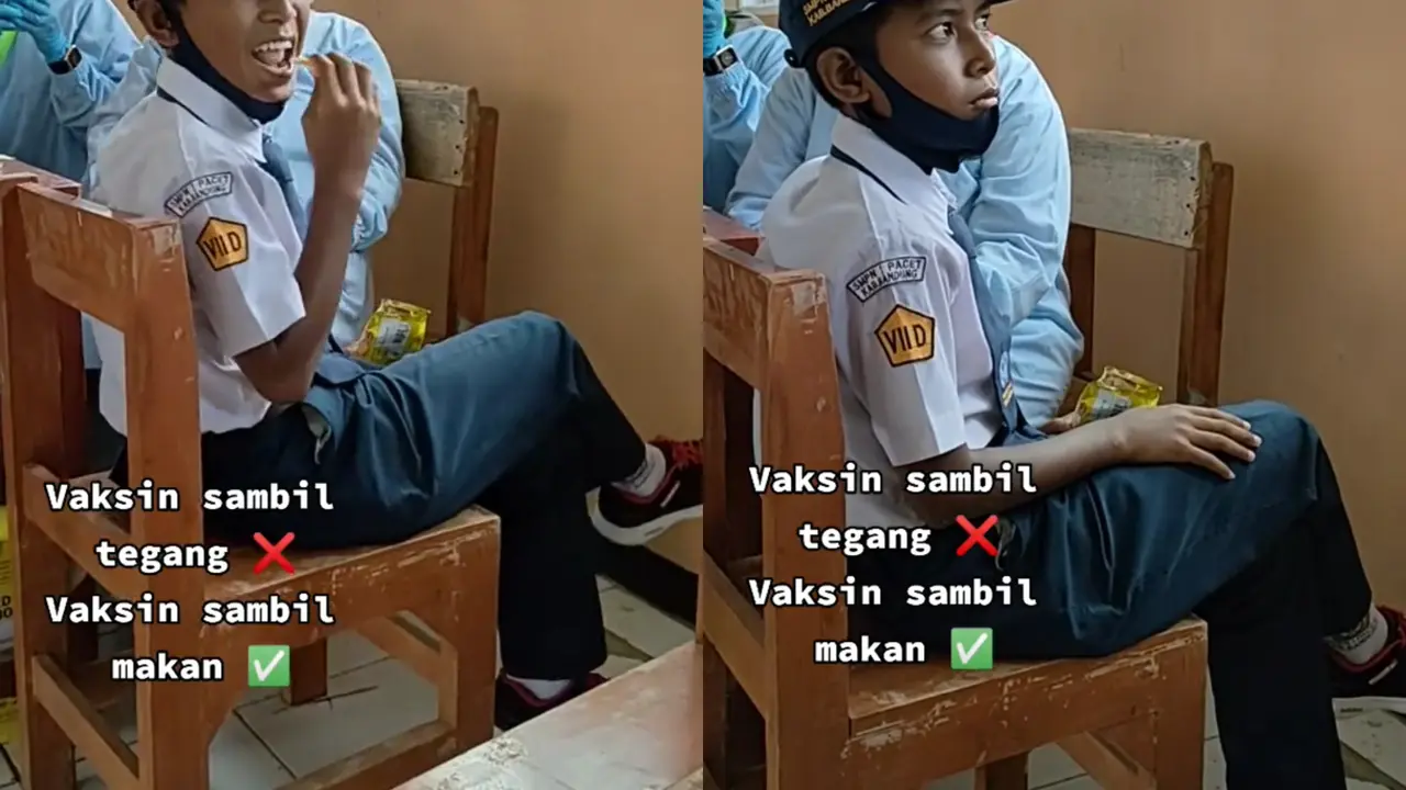 Kelucuan bocah takut disuntik saat vaksinasi.