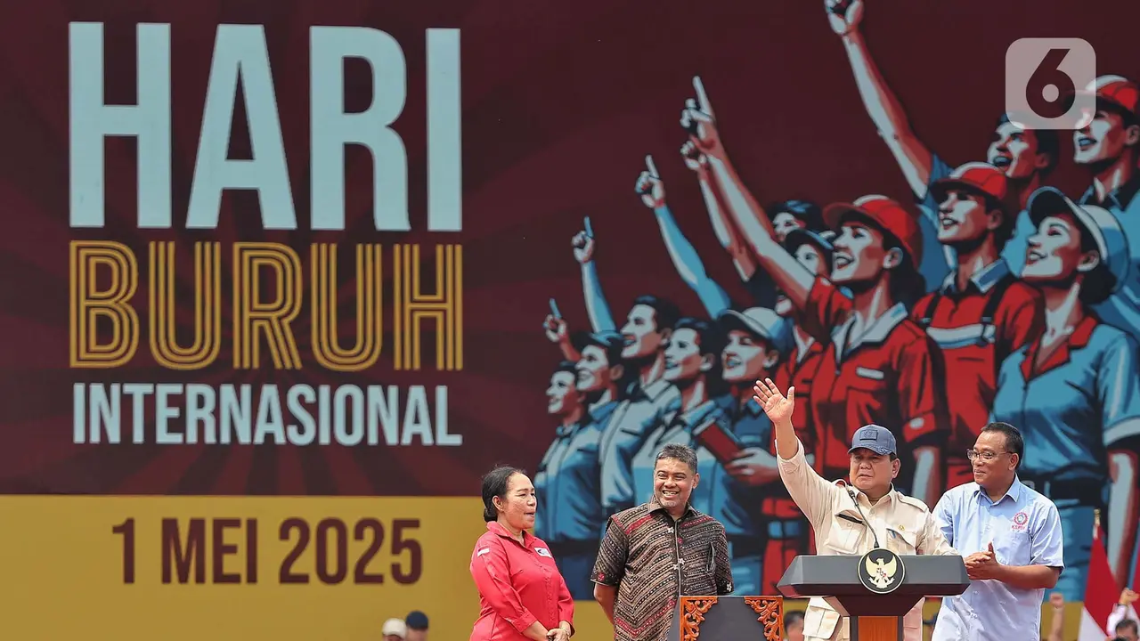 Momen Presiden Prabowo Hadiri Perayaan Hari Buruh Internasional di Monas