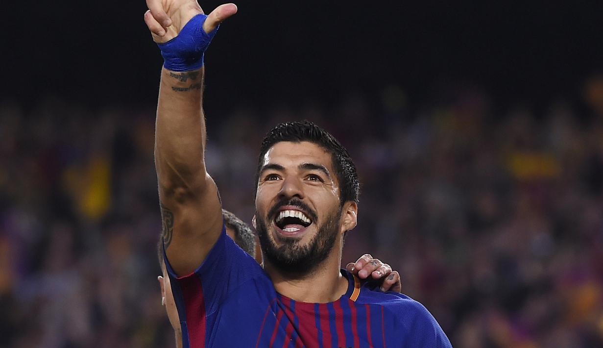 Luis Suarez menempati posisi ketiga klasemen akhir top scorer La Liga Santander 2017-2018, Suarez total mencetak 25 gol. (AFP/Josep Lago)