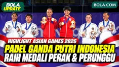 Momen pengalungan medali cabang padel nomor women's pairs Asian Games Aichi-Nagoya 2026. F. Kusumawati/S. Sabatini meraih medali perak setelah tampil di partai final, sementara N. Putria/B. Gumuliya membawa pulang medali perunggu untuk Indonesia. Mom...