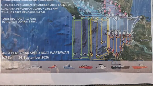 Rencana operasi SAR hari ketujuh pencarian jurnalis di Selat Sunda. (Liputan6.com/Titis Widyatmoko)