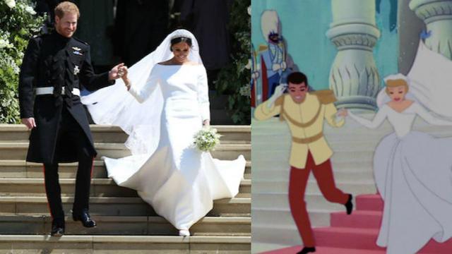 Gaun yang Meghan pakai pun mirip dengan yang Cinderella punya