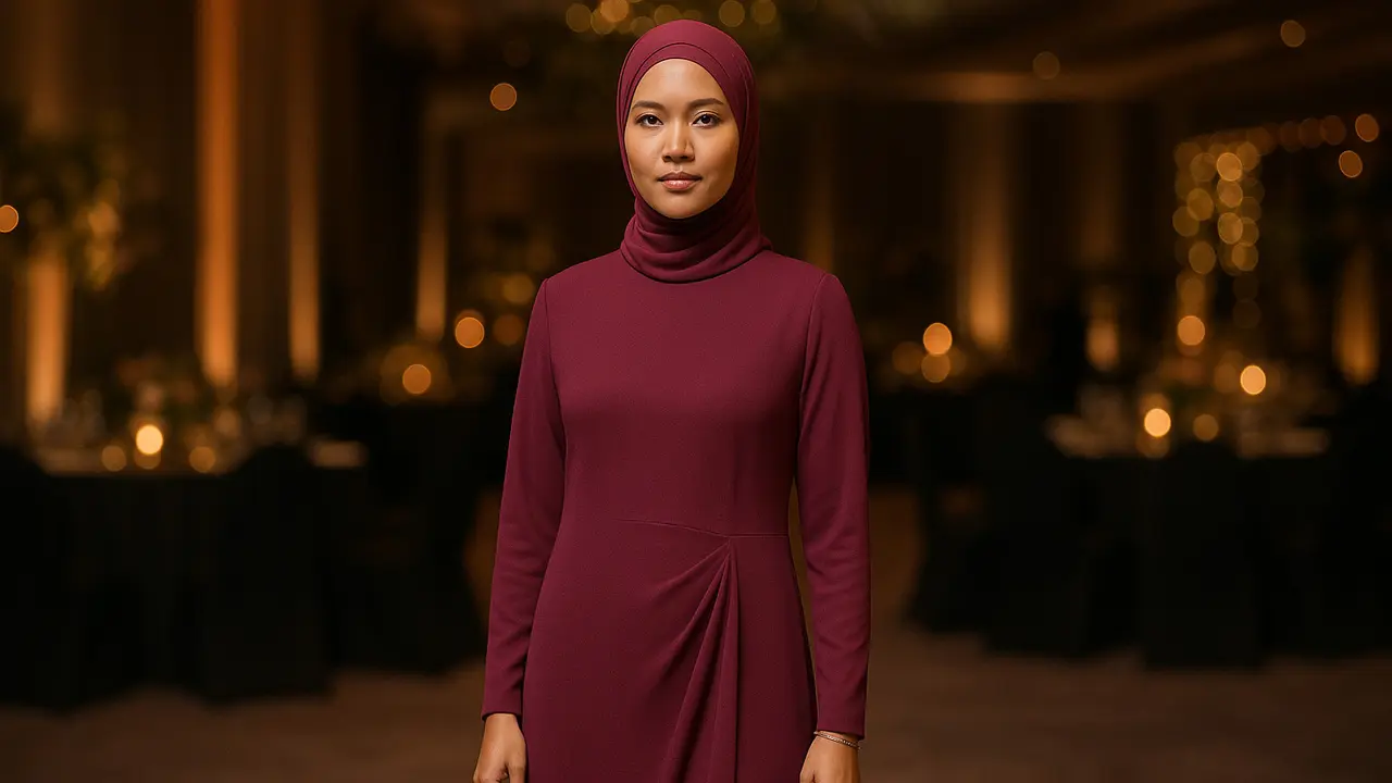 Gamis Hijab Ungu untuk Pesta hingga Kondangan (Foto: ChatGPT)