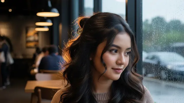 Wavy Hair dengan Half-Up Style