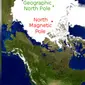 Posisi Kutub Utara dan Kutub Magnetik Utara Bumi (windows2universe.org)