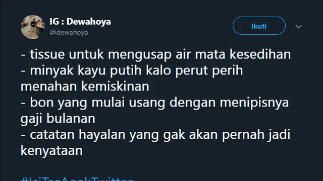 Cuitan Lucu 'Isi Tas Anak Twitter'