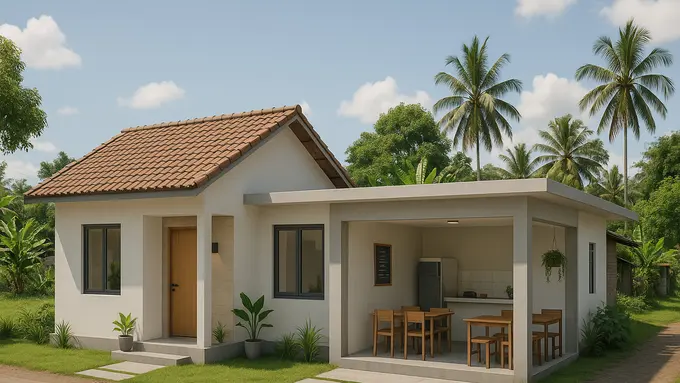 Desain Rumah di Desa Dengan Warung Makan Kecil, Kenalkan Kesyahduan Kampung Jadul Kepada Gen-Z/via ChatGPT