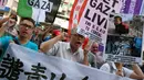 Para demonstran di Taipe mendukung kemerdekaan Palestina dan mengutuk serangan Israel di depan kantor perdagangan Israel di Taipei pada tanggal 16 Juli 2014 (AFP PHOTO / SAM YEH)