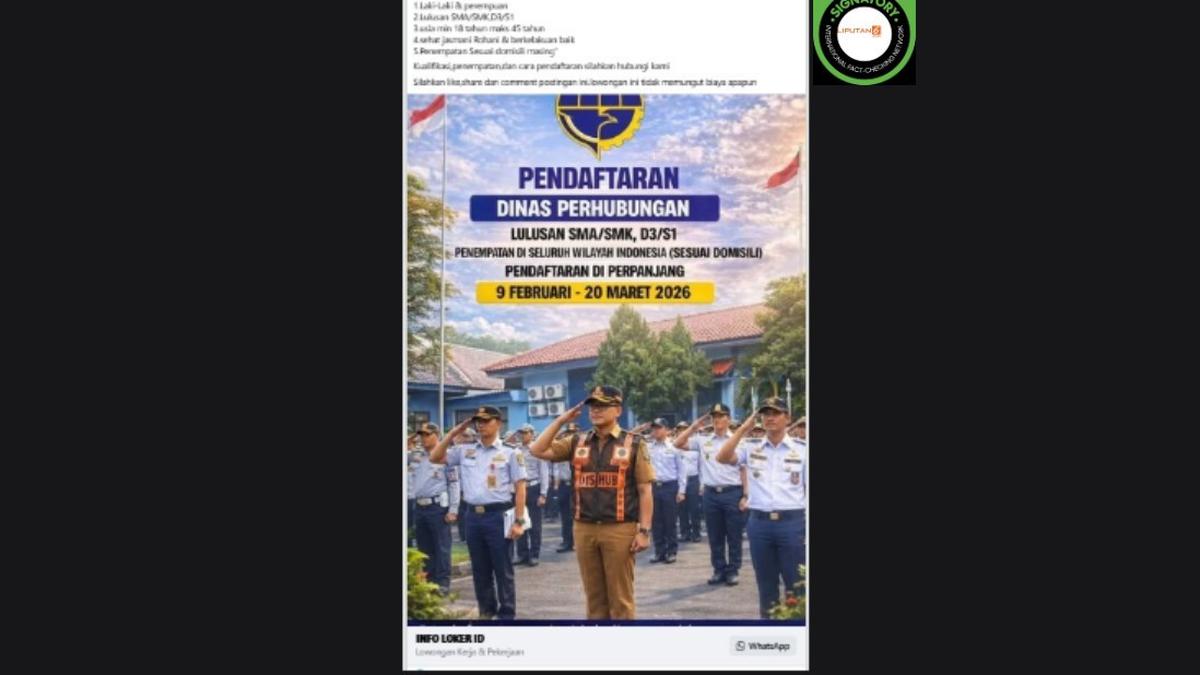 Cek Fakta: Tidak Benar Link Pendaftaran Dinas Perhubungan pada 9 Februari-20 Maret 2026