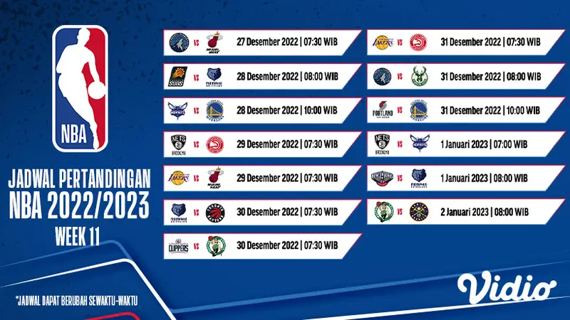 Dapatkan Link Live Streaming NBA di Vidio 27 Desember Hingga 2