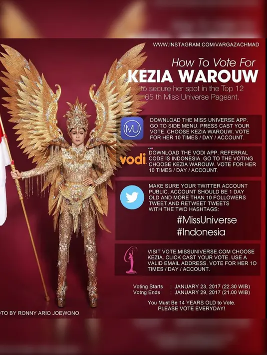 Kezia Warouw mendapatkan penghargaan Phoenix Best Smile dalam acara fashion show Mindanao Tapestry di Filipina. Mindanao Tapestry adalah sebuah pameran untuk memperkenalkan budaya Filipina (Twitter/ @cikitakezia)