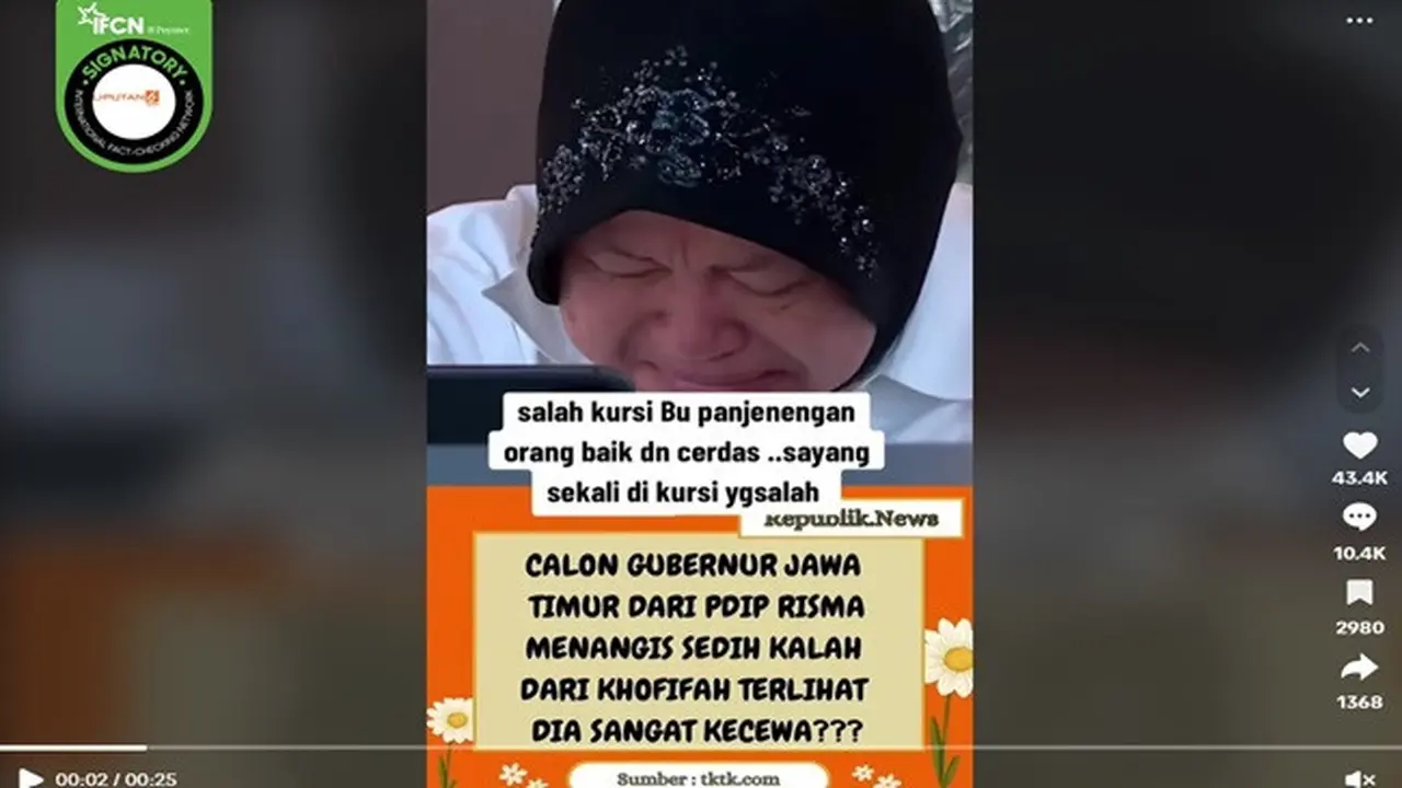 Gambar tangkapan layar video yang diklaim Risma menangis karena kalah dari Khofifah saat Pilgub Jatim 2024. (sumber: TikTok)