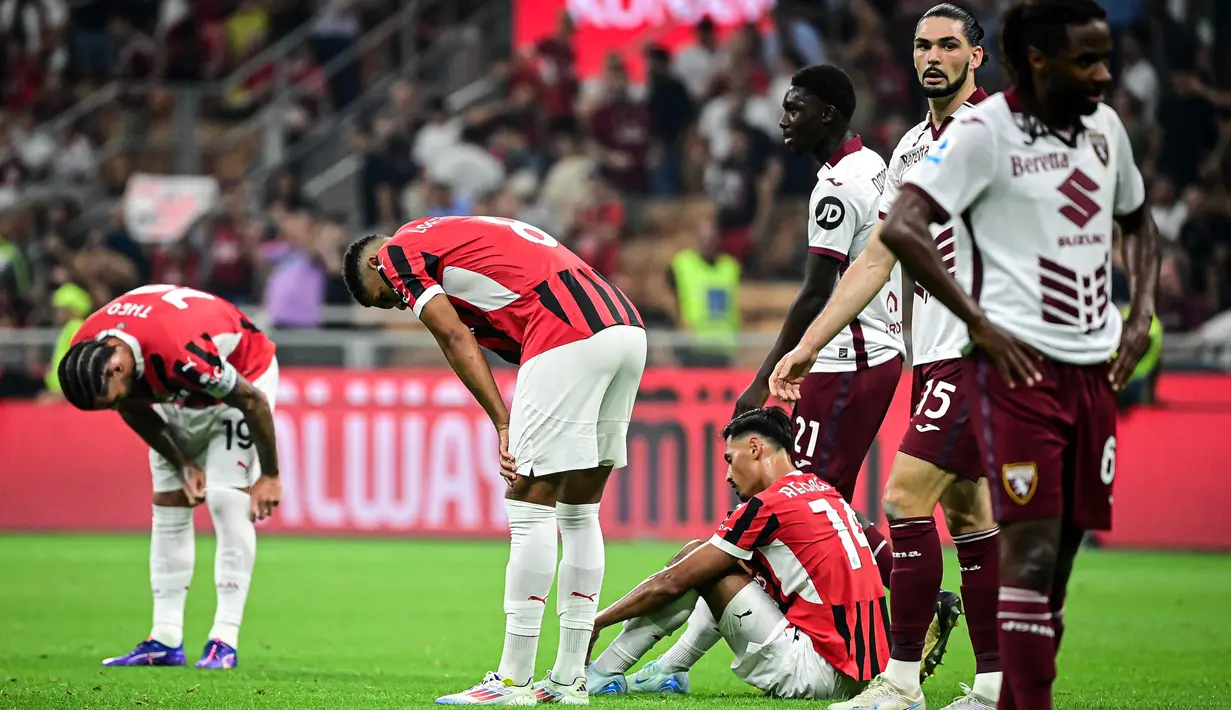 Mengawali laga di Serie A 2024/2025, AC Milan berhasil menahan imbang Torino. (Piero CRUCIATTI/AFP)